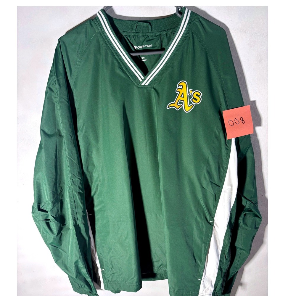 Sport-Tek Oakland Athletics Mens 2XL Green V-Neck Windshirt Pullover A's Logo